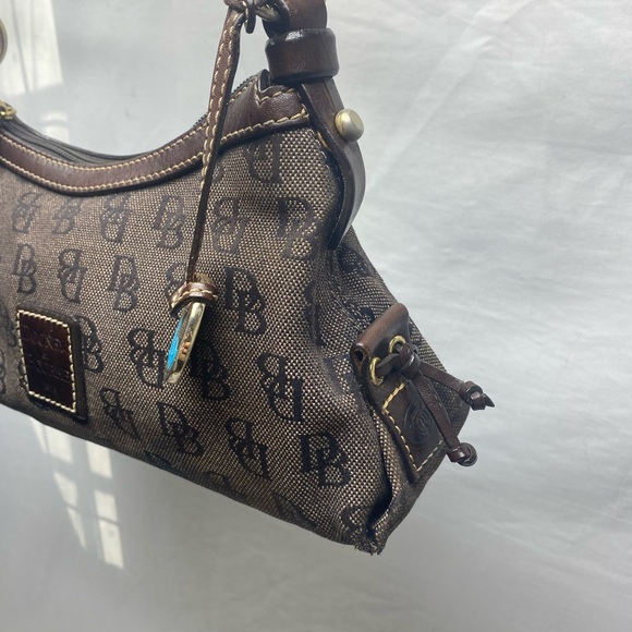 Vintage Dooney & Bourke Brown Monogram Canvas Shoulder Bag Leather - Picture 4 of 14